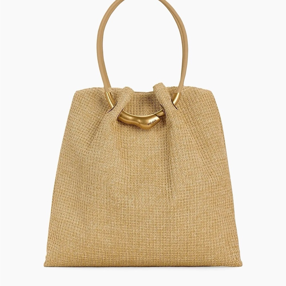 Cult Gaia Woven Tan Tote with Gold Handle NWOT
